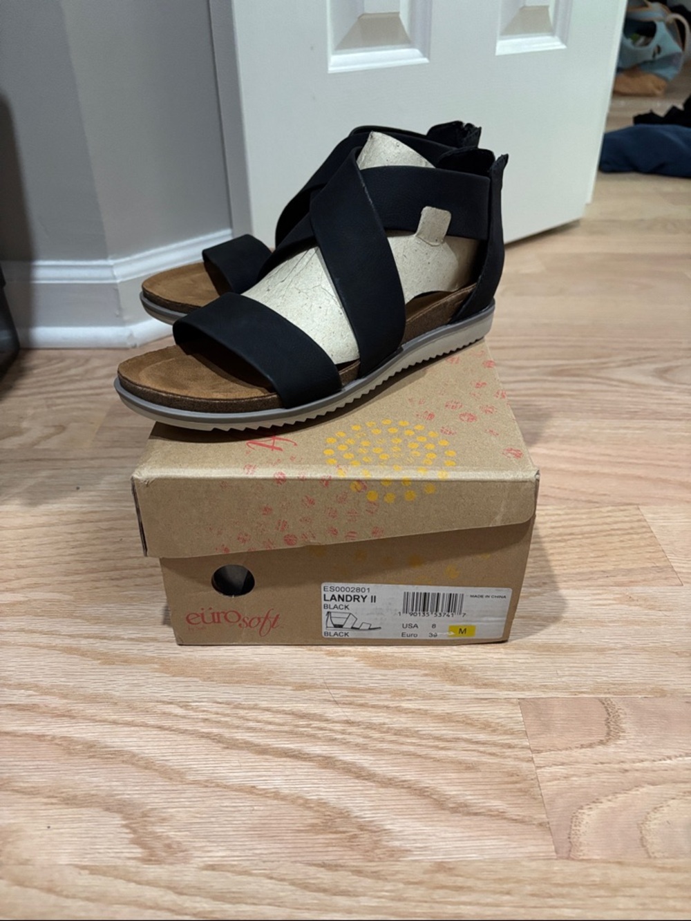 Eurosoft Landry II Women's Black Strappy Wedge Sandal